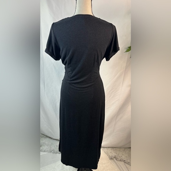 Anthropologie Black Ruched Midi Dress Casual ⚫️ - Picture 4 of 12